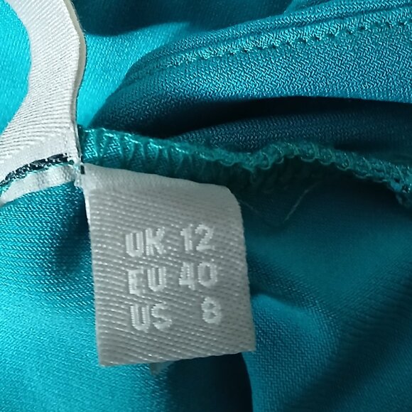 ASOS Maxi Dress Size 8 Teal Pleated Bottom Keyhole Button High Neck Retro Shift - Picture 7 of 9